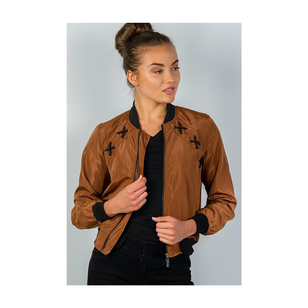 Lace Up Criss Cross Detail Bomber Jacket